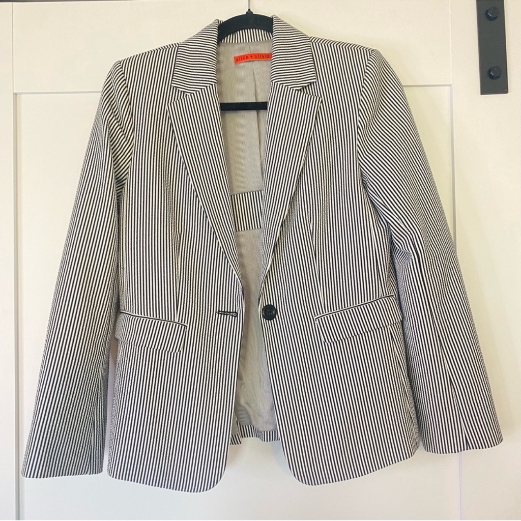 Alice + Olivia Black And White Pinstripe Blazer